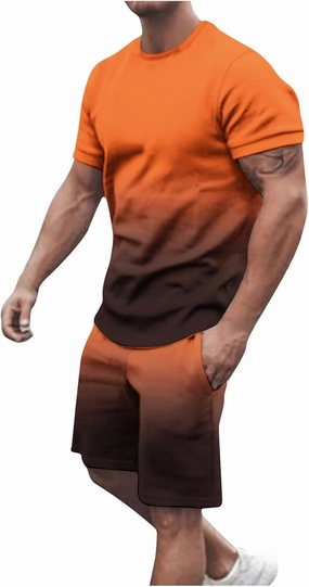 Muscularfit Mens Short Sets 2 Piece Outfits Workout Jogger Tracksuits Set Short Sleeve Gradient Color Shirt Casual Shorts Set