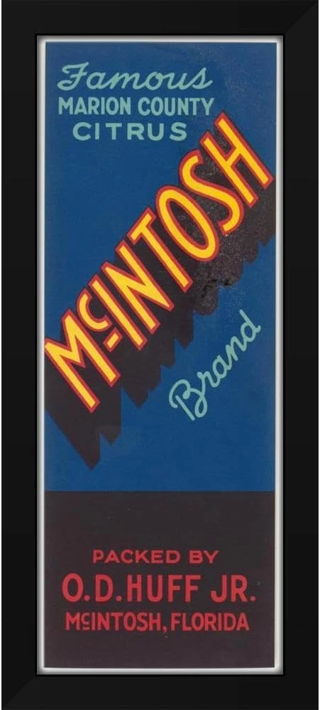 MuseumPrints 19x48 Huge Black Modern Framed Art Print Titled: Mcintosh Brand Citrus Label (1930-1950)