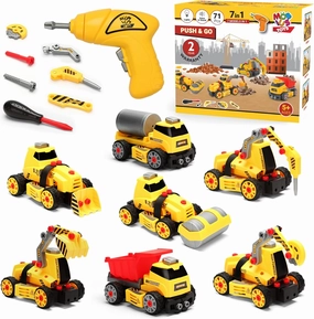 MÖBIUS Toys 7 in 1 Take Apart Truck Construction Set - STEM Learning Kids Builder PlaySet w/Electric Drill, DIY Engineering Building w/Lights, Sounds, Push & Go, Boys & Girls, Ages 4-7 Years Old