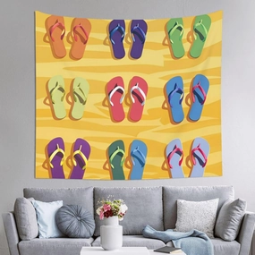 NAISAT Slippers on the beach 60x51in Wall Hanging Tapestry Decor Soft Lightweight Fabric Easy Display Perfect for Dorm Living Room Tapestry