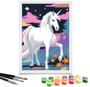 Nariolar Paint by Numbers for Kids Ages 4-8 with 7X9.5 inch Pre-Printed Cardboard,12 Acrylic Paint Pots and 3 Painting Brushes, Craft Gift Room Decor for Children,(Elegant Unicorn)