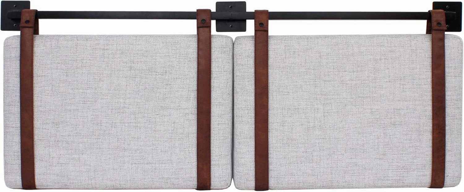 Nathan James Harlow Modern Wall Mount Hanging Headboard, Queen, Gray with Brown Faux Leather Straps
