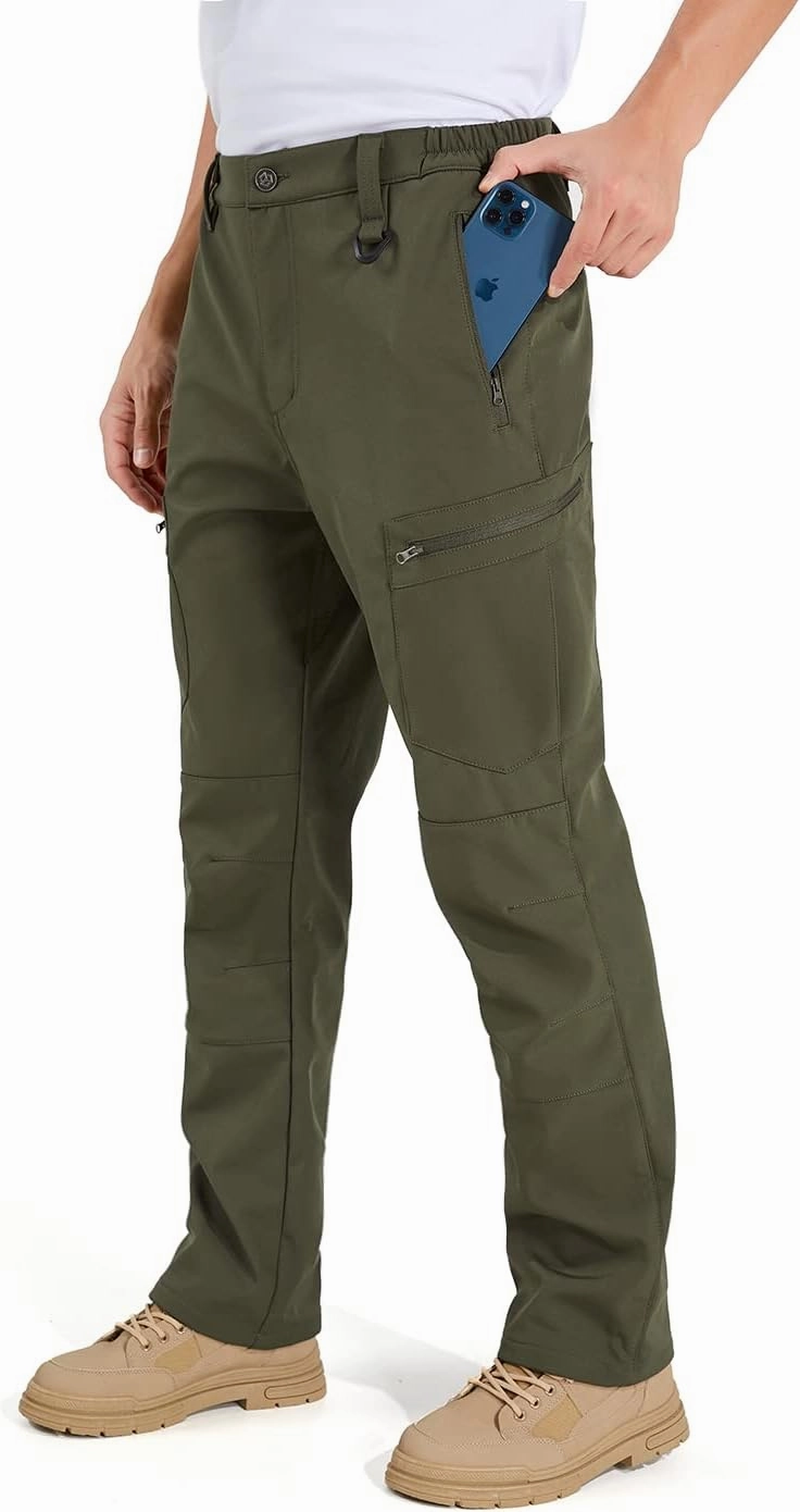 NAVEKULL Men's Fleece Lined Hiking Pants Softshell Water Resistance Snow Ski Pants Winter Outdoor Tactical Cargo Trousers