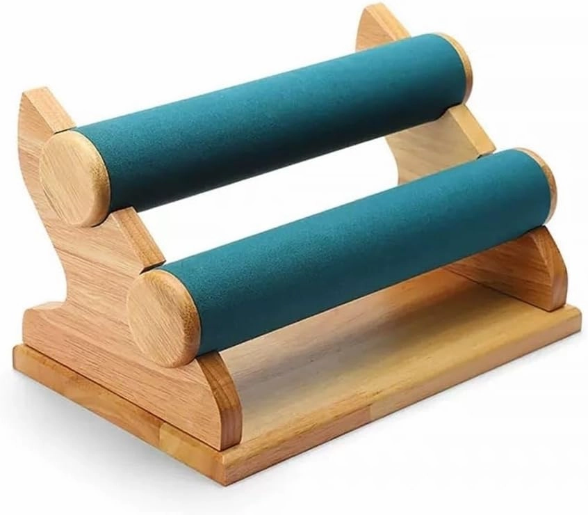 Necklaces for Women Bracelet Holder with 2 Tier Racks, Velvet Jewelry Display Stands, Wooden Watch Bangle Jewelry Organizer for Wrist Watch, Bangles and Bracelets Gifts for Women(Green)