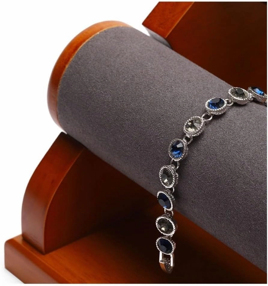 Necklaces for Women Bracelet Holder with 2 Tier Racks, Velvet Jewelry Display Stands, Wooden Watch Bangle Jewelry Organizer for Wrist Watch, Bangles and Bracelets Gifts for Women(Green)