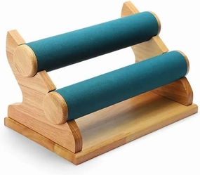 Necklaces for Women Bracelet Holder with 2 Tier Racks, Velvet Jewelry Display Stands, Wooden Watch Bangle Jewelry Organizer for Wrist Watch, Bangles and Bracelets Gifts for Women(Green)