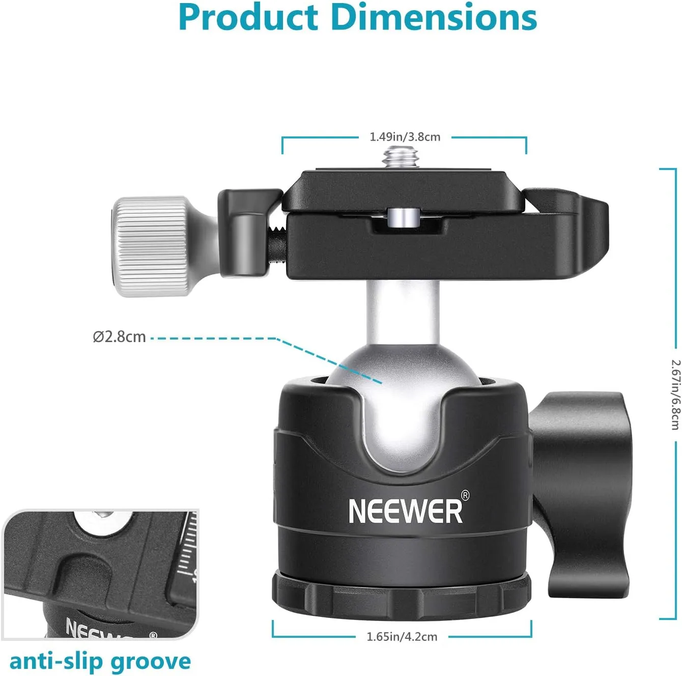 NEEWER 28mm Low Profile Tripod Ball Joint 360° Pan Rotation with 1/4" Arca Type Quick Release Plate and Spirit Level for Tripods, Monopods, Max Load: 6.6LB/5kg