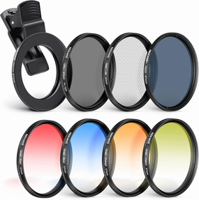 NEEWER 67 mm ND CPL   Effect Filter Set with Mobile Phone Lens Clamp, ND32/Polarising/6 Point Star/4 Graduated Colour Filters Compatible with iPhone 16 15 14 Pro Max Plus 13 12 X Xs Samsung