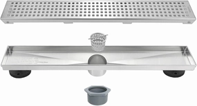 Neodrain 18-Inch Black Linear Shower Drain with Removable Quadrato Pattern Grate,Professional 304 Stainless Steel Rectangle Shower Floor Drain Manufacturer,Leveling Feet,Hair Strainer, Matte Black