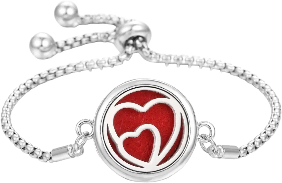 New 2025 Unisex Love Heart Aromatherapy Bracelet Bangle Adjustable Chain Perfume Essential Oil Diffuser Women DIY Locket Decoration Jewelry Luxury with You Accessories Trendy Best for Gift and Men