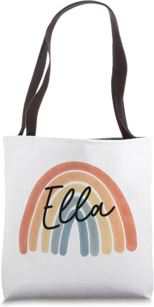 New Born Baby Ella Personalized Gift Rainbow Nursery Tote Bag
