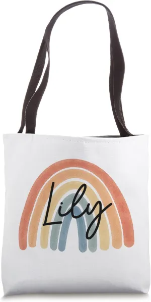 New Born Baby Lily Personalized Gift Rainbow Nursery Tote Bag