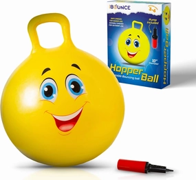 New Bounce Hopper Ball for Kids - Bouncing Ball with Handle - Outdoor Toys for Ages 5,6,7,8,9 - Yellow Bouncy Ball w/Pump