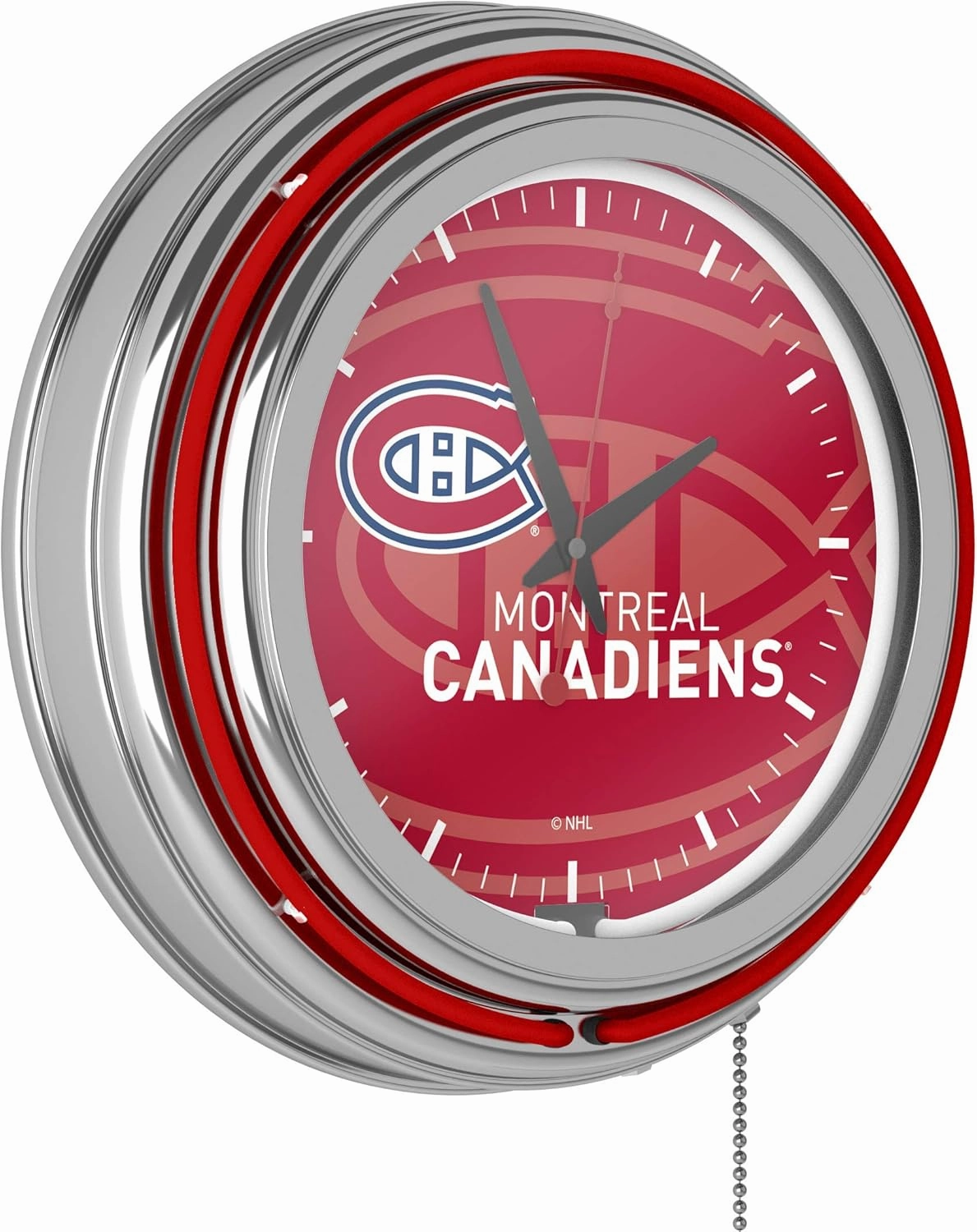 NHL Chrome Double Rung Neon Clock - Watermark - Montreal Canadiens