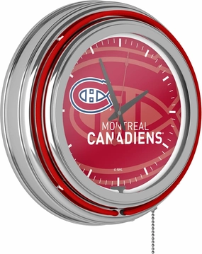 NHL Chrome Double Rung Neon Clock - Watermark - Montreal Canadiens