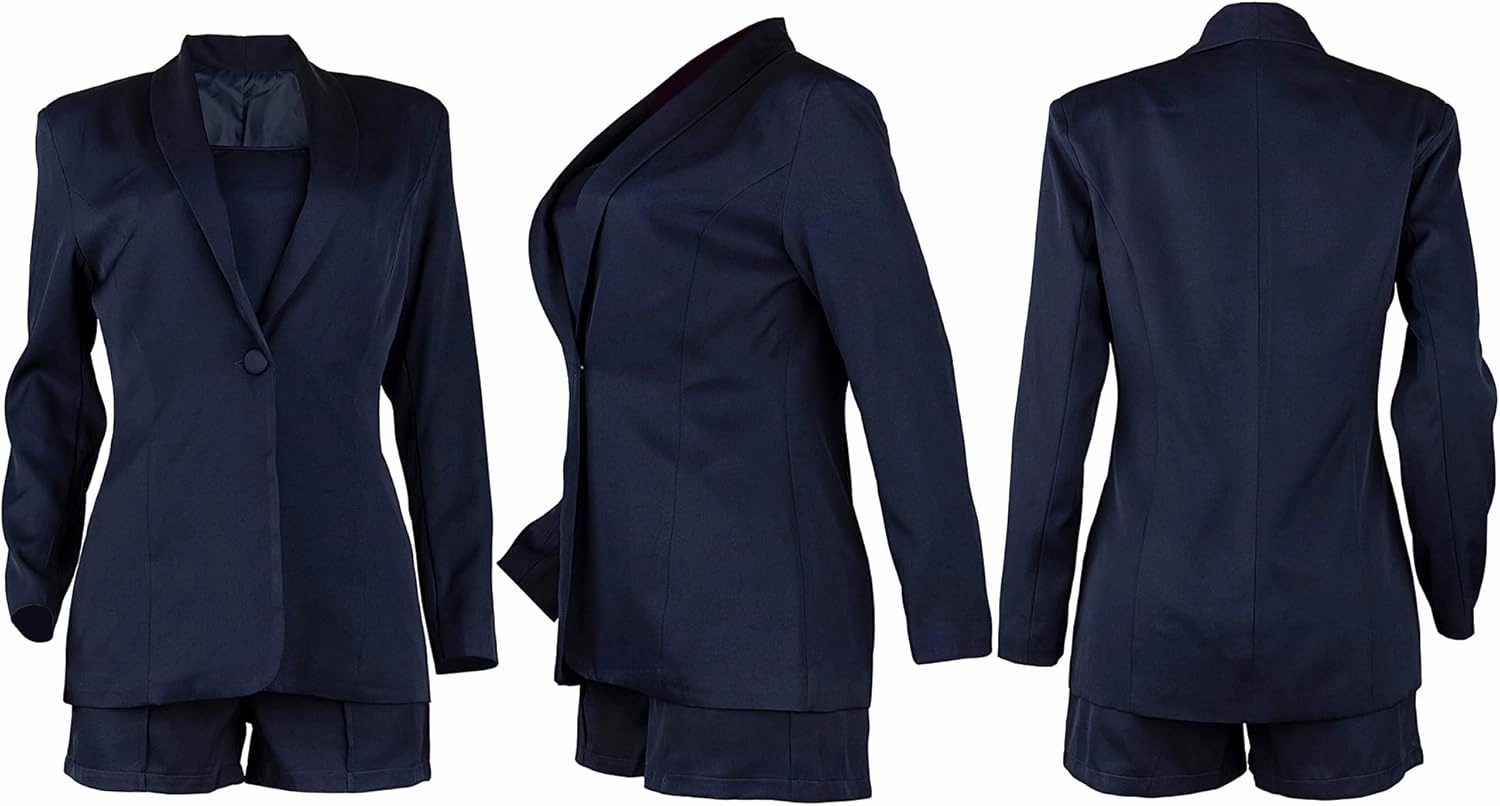 NRTHYE Women Sexy Bussiness Outfits 3 Piece Open Front Button Blazers   Crop Tops   Belted Shorts Set Jumpsuits