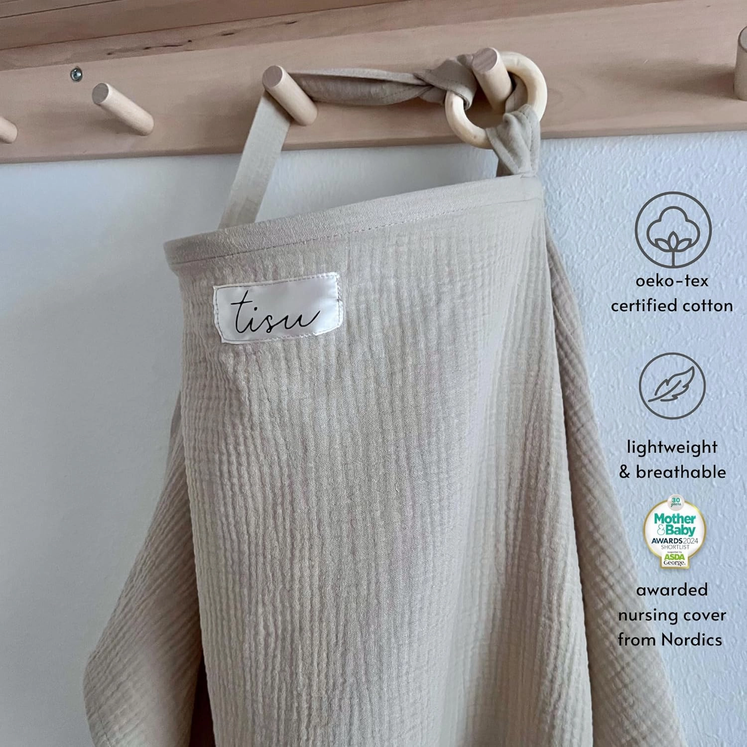 Nursing Cover for Baby Breastfeeding & Pumping | Multi Use Car Seat Stroller Cover | Breathable Soft Muslin Cotton | Breast Feeding Apron & Shawl by TISU (Oat Beige (Neutral))