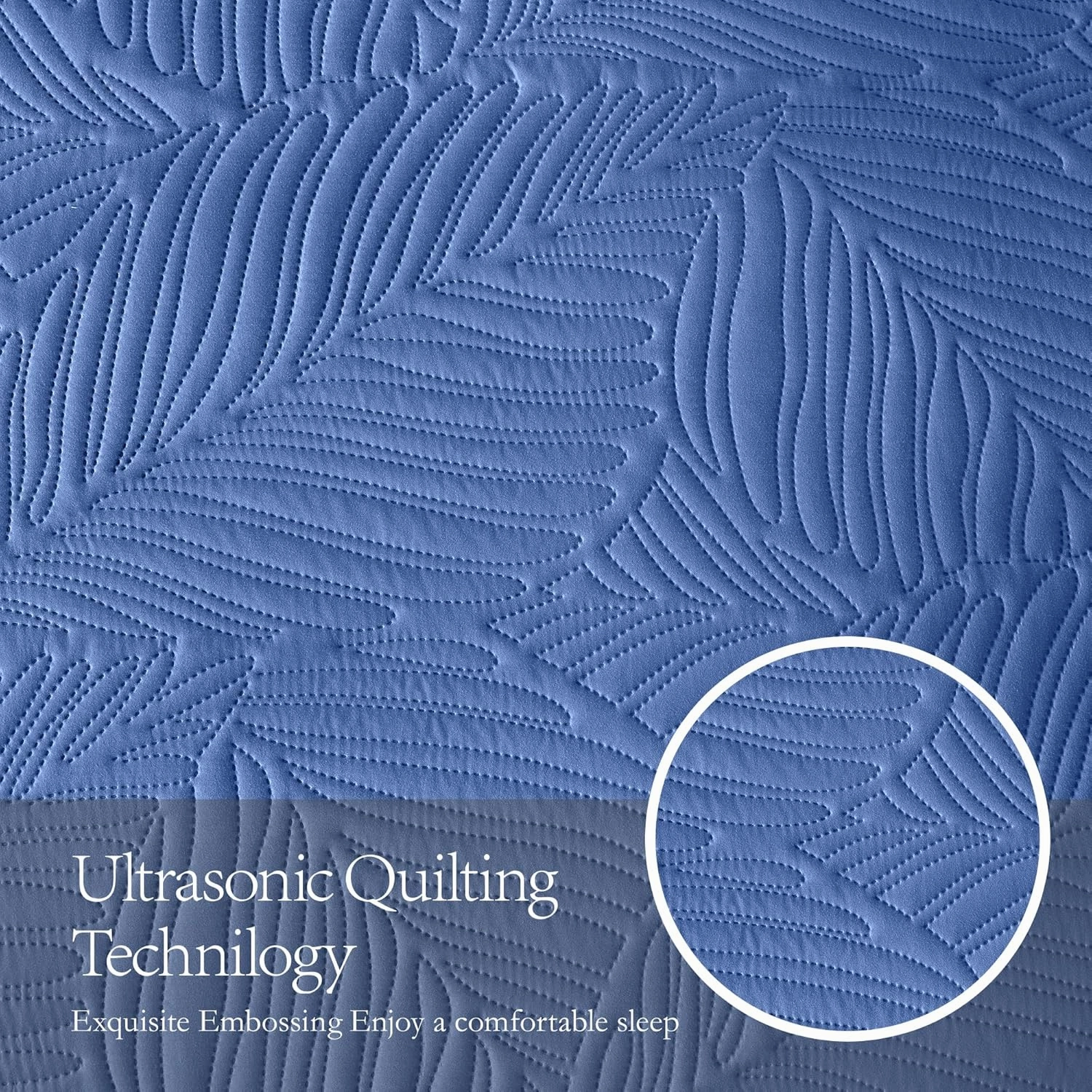 OARAGE Twin Quilt Bedding Set Soft Lightweight Dark Blue Bedspread with Leaf Pattern Ultrasonic Microfiber Bed Coverlet for All Season (1 Quilt,1 Sham)