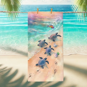 Ocean Breeze Turtles Beach Towel Blue Sea Turtle Design Quick Dry Absorbent Sand Free Lightweight Shower Picnic Essentials 62x31 Inch