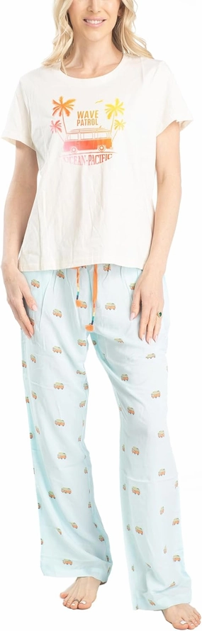 Ocean Pacific Vibes Women's Pajama Set – Short Sleeve T-Shirt & Long Lounge Pants, Soft Sleepwear for Women