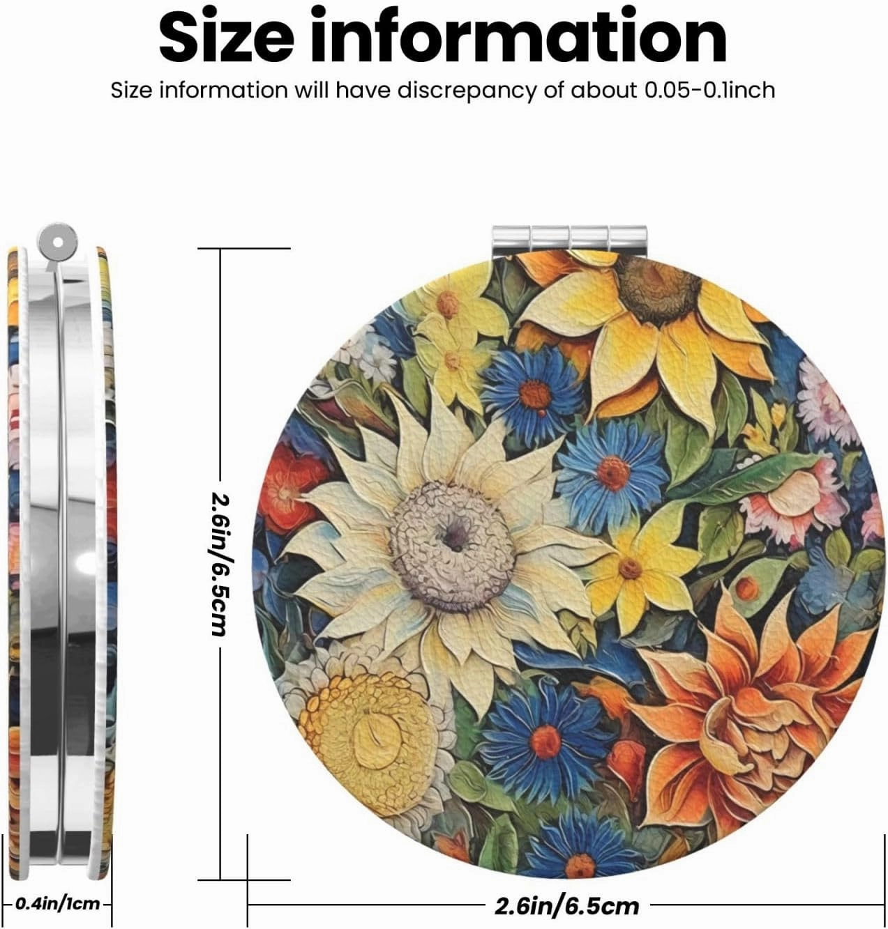 Oil on Canvas Sunflower Makeup Mirror Portable Folding Mini Mirror Double Sided Travel Makeup Mirror Round Shape Handheld Pocket Mirror