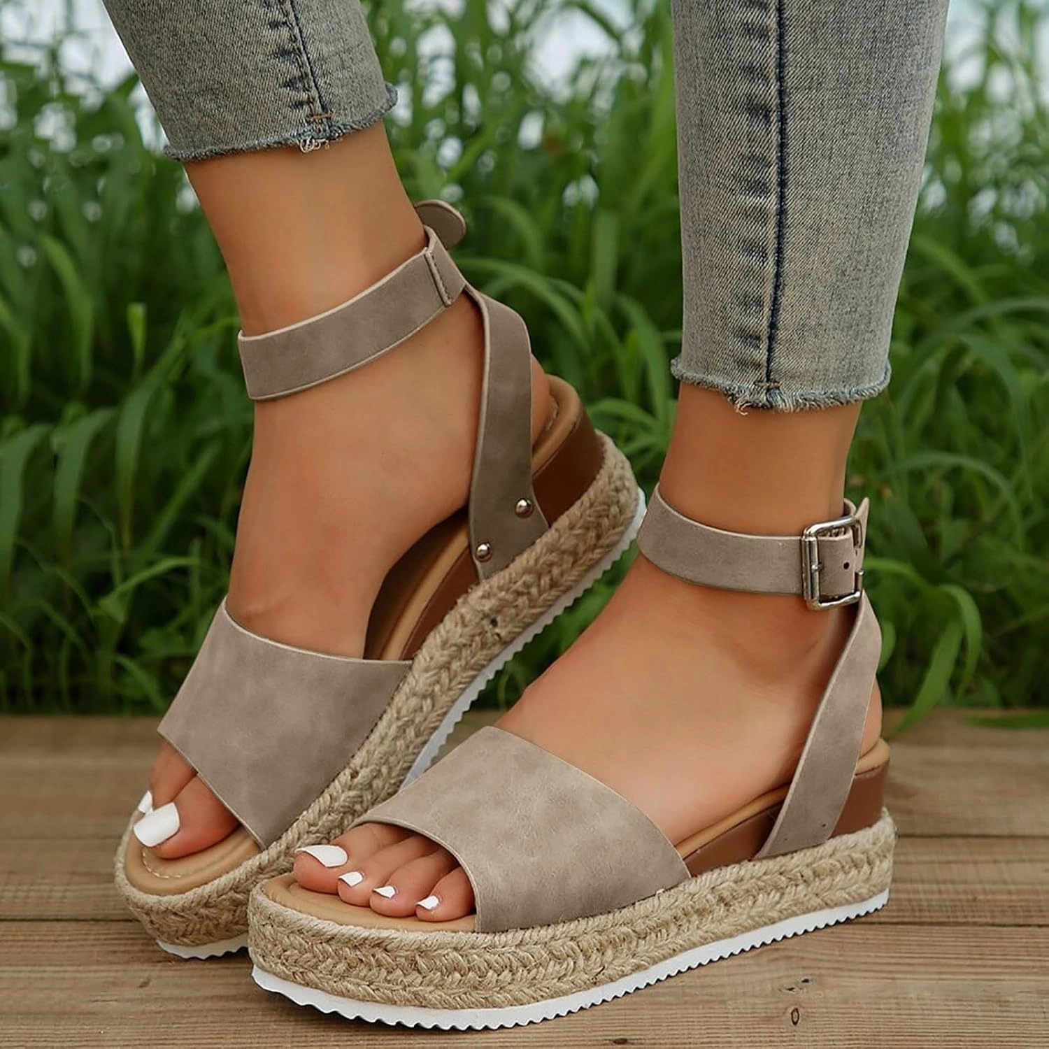Open Toe Buckle Ankle Strap Wedge Casual Sandals for Women,Girls' Comfortable Dressy Summer Wedge Shoes Sandals Platform