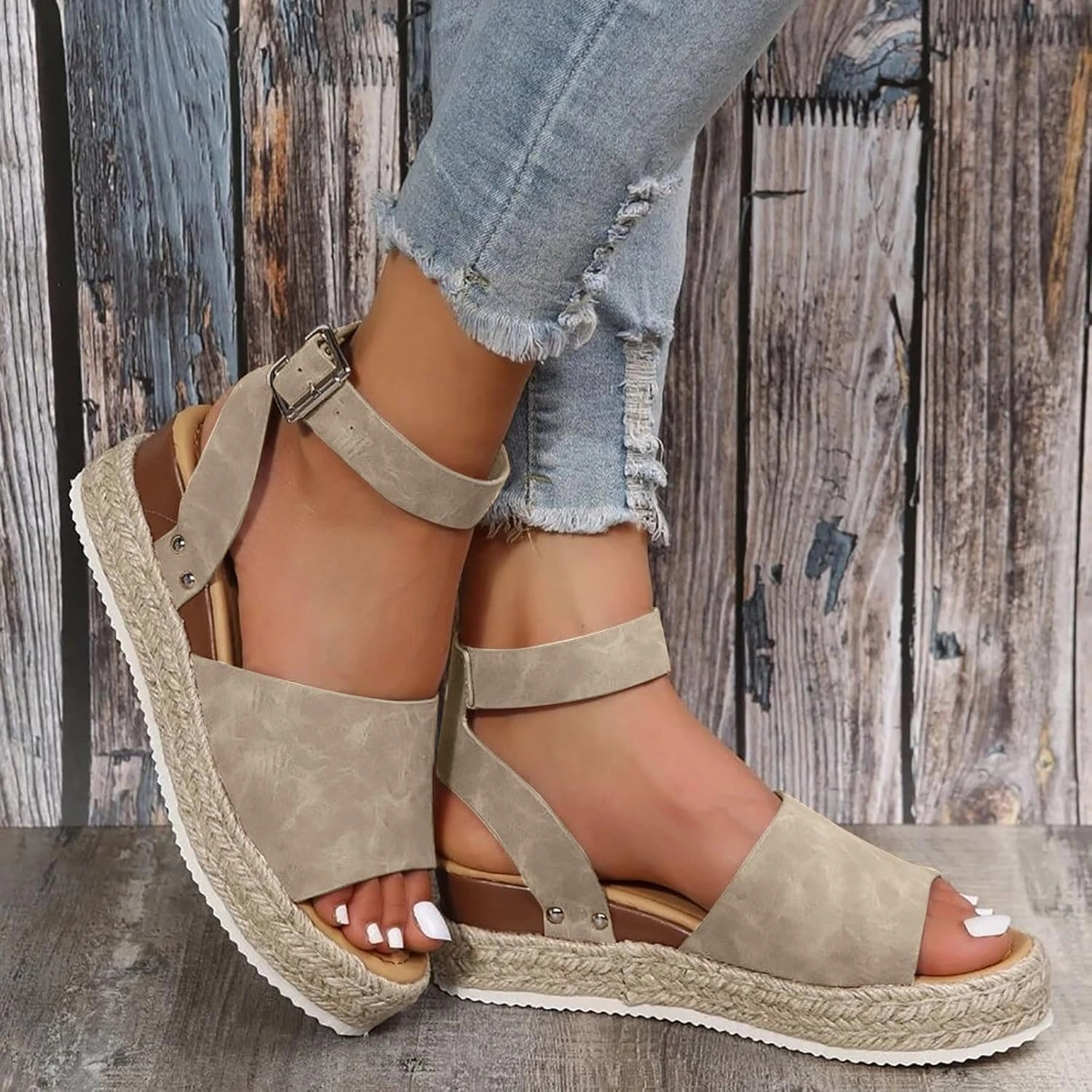 Open Toe Buckle Ankle Strap Wedge Casual Sandals for Women,Girls' Comfortable Dressy Summer Wedge Shoes Sandals Platform