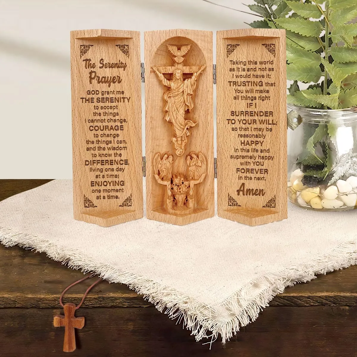Our Father in Heaven Christian Decor, Catholic Wooden Statue, Sculpture Nativity Family, Statue of Jesus, Home Decor - Openable Wooden Cylinder Sculpture of Jesus (The Serenity)