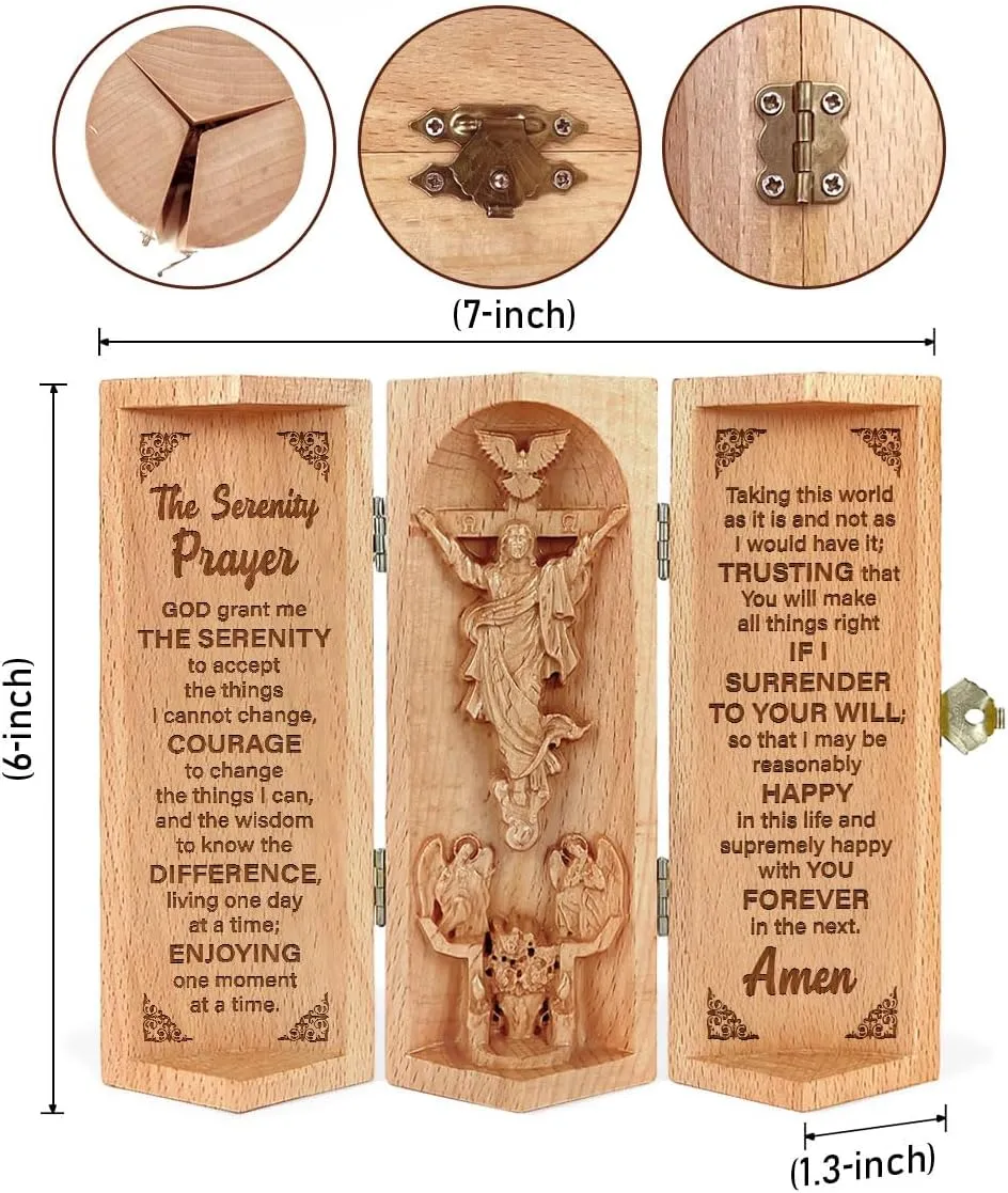 Our Father in Heaven Christian Decor, Catholic Wooden Statue, Sculpture Nativity Family, Statue of Jesus, Home Decor - Openable Wooden Cylinder Sculpture of Jesus (The Serenity)