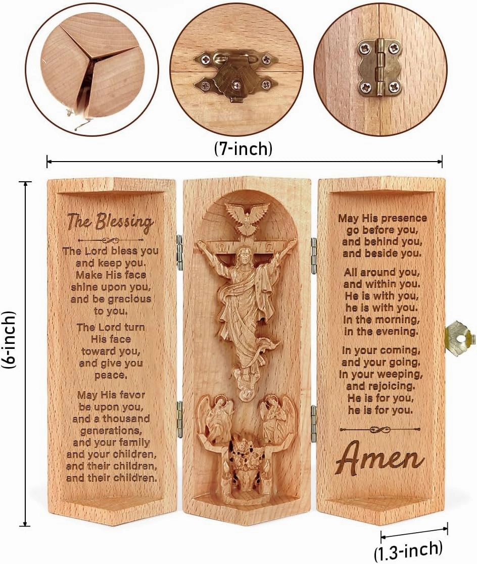 Our Father in Heaven Christian Decor, Catholic Wooden Statue, Sculpture Nativity Family, Statue of Jesus, Home Decor - Openable Wooden Cylinder Sculpture of Jesus (The Blessing)
