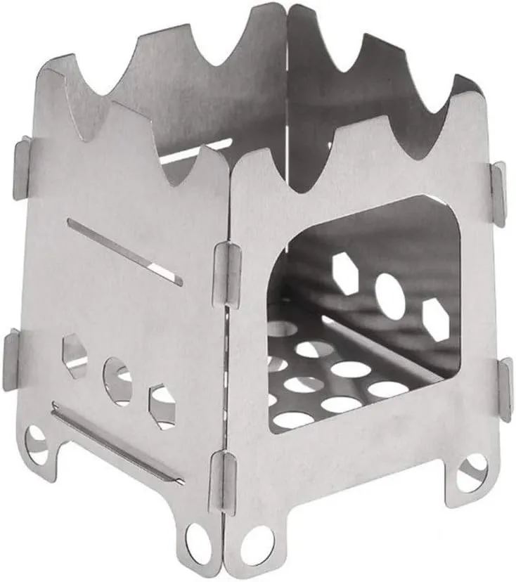 Outdoor Firewood Stove Card Type Connected Stainless Steel Heating Barbecue Cooker Fire Camp Solid Fuel Camping Wood Burning