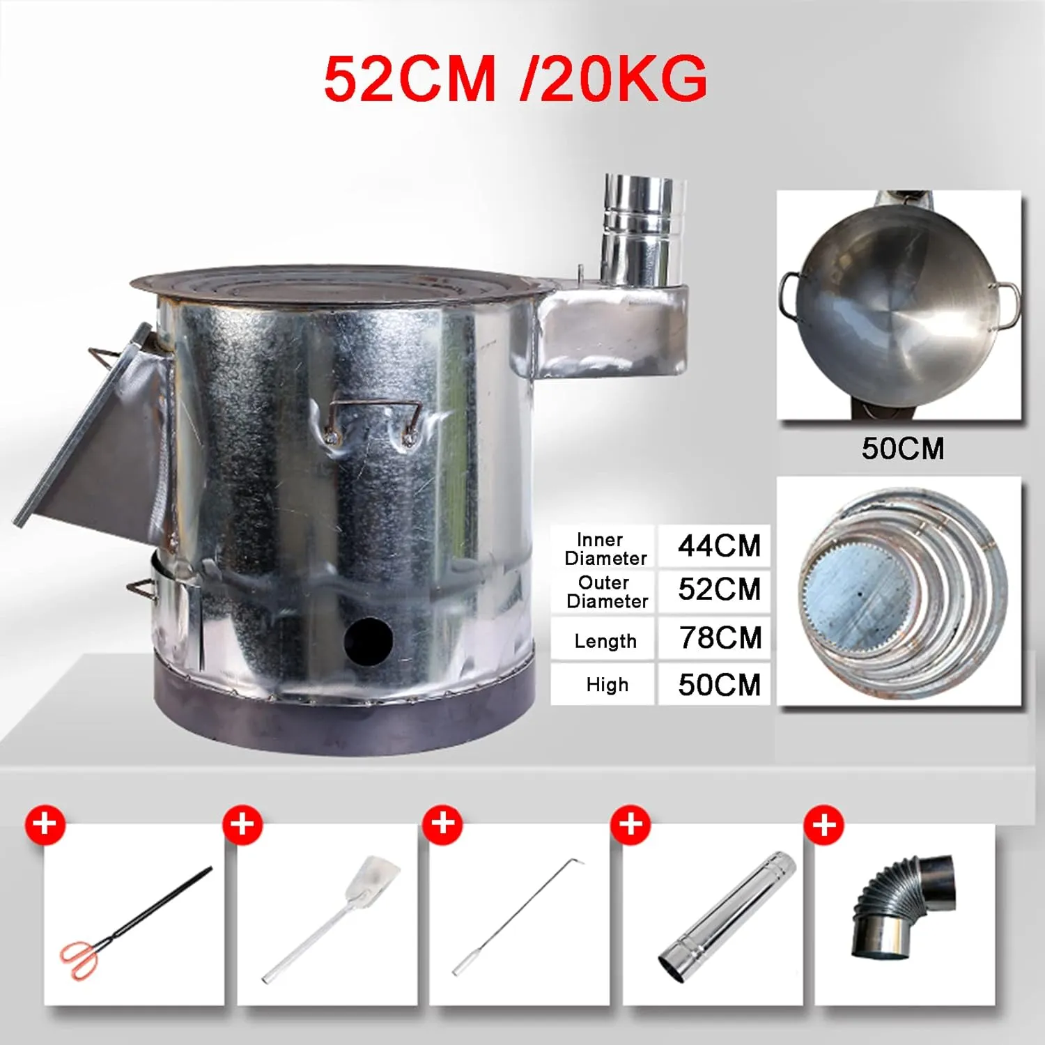 Outdoor Wood Burning Stove,Hot Tent Stove,Portable with Chimney Pipe and Handmade Wok for Cooking, Camping, Tent, Hiking, Fishing,Backpacking,52CM