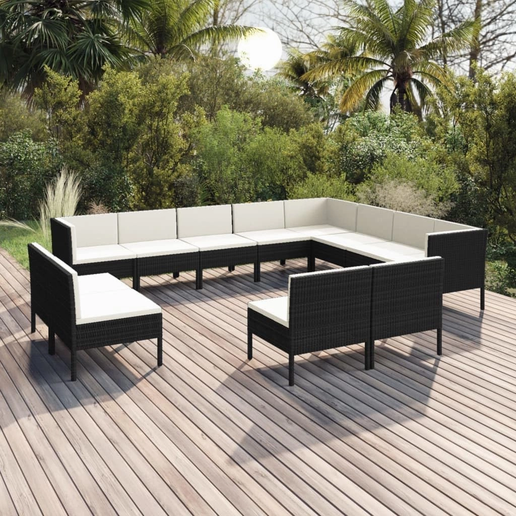 Outdoor Patio Furniture,12 Piece Patio Lounge Set with Cushions Poly Rattan BlackDesigned for Camping, Resting, Outdoors.