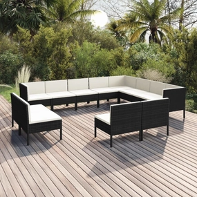 Outdoor Patio Furniture,12 Piece Patio Lounge Set with Cushions Poly Rattan BlackDesigned for Camping, Resting, Outdoors.