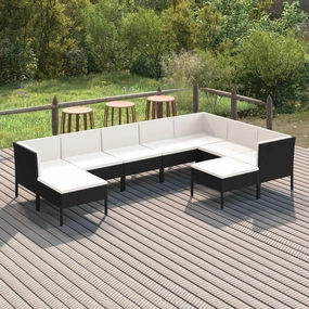 Outdoor Patio Furniture,9 Piece Patio Lounge Set with Cushions Poly Rattan BlackDesigned for Camping, Resting, Outdoors.