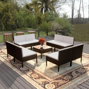Outdoor Patio Furniture,9 Piece Patio Lounge Set with Cushions Poly Rattan BlackDesigned for Camping, Resting, Outdoors.