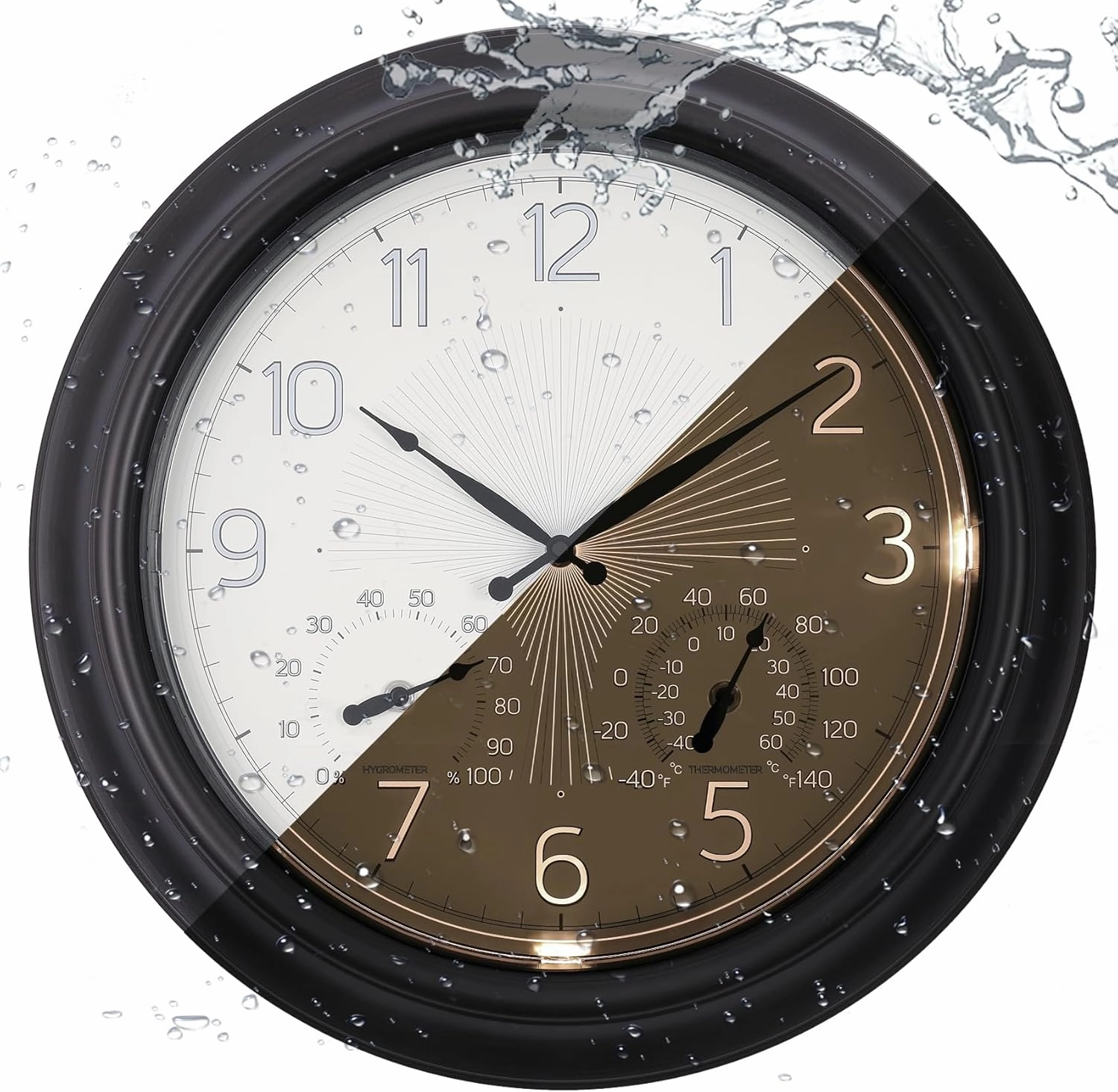 Outdoor Wall Clock, 18 Inch Illuminated Outdoor Waterproof Clocks with Temperature & Hygrometer, Water Resistant Wall Clock for Patio Garden Bathroom, Glow in The Dark