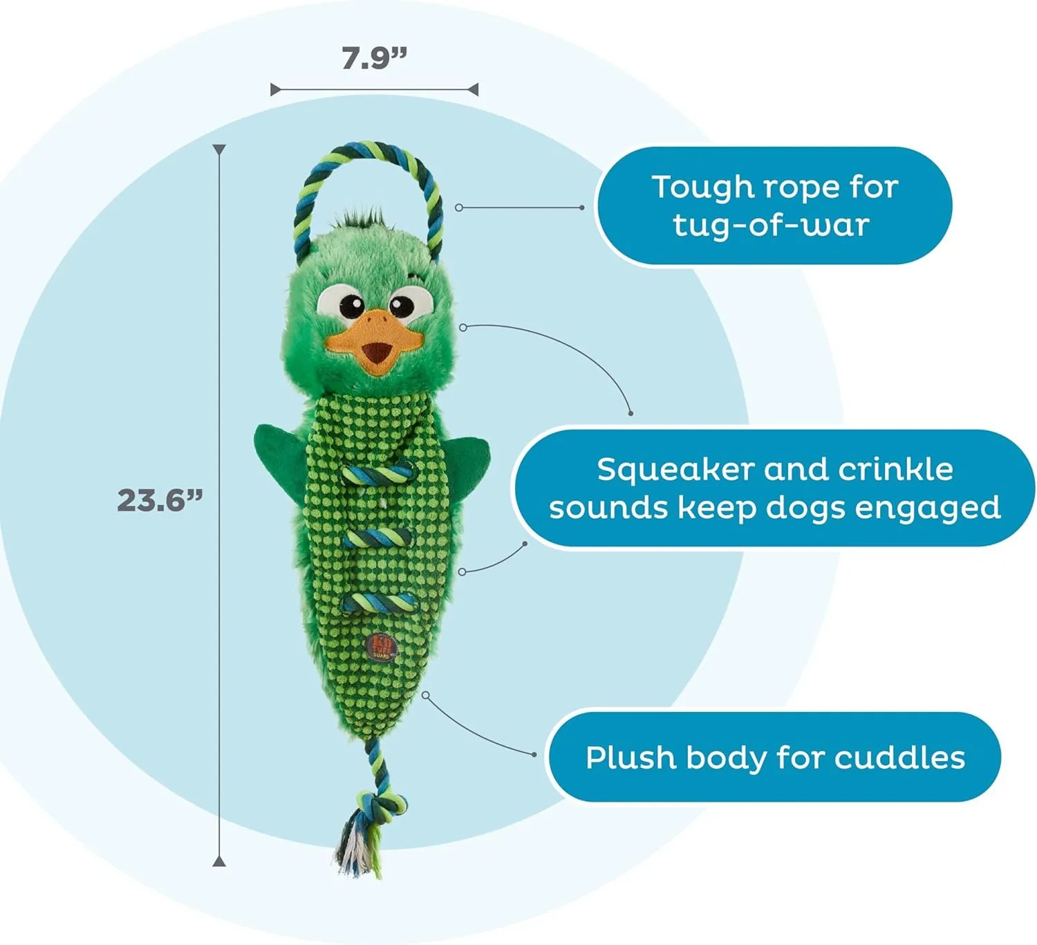 Outward Hound by Charming Pet Ropiez Mallard Rope Dog Tug Toy for Tugging Squeaky Fun, Green