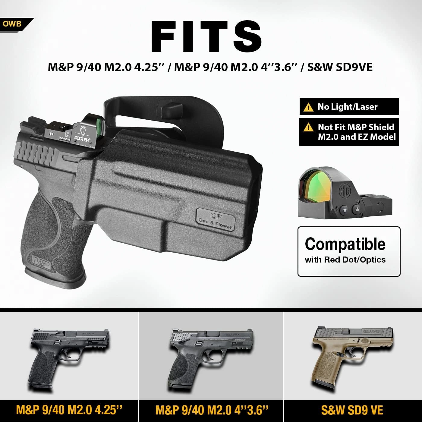 OWB Thumb Release Holster: Glock 19 19X 23 32 44 45/ Glock 17 22 31/ S&W M&P 9(40) M2.0 / SD9 VE SD40 VE/ 1911 5 inch/Taurus G2C G3C, Compatible with Red Dot/Optics, Right Handed, Left Handed