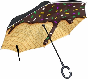 Oyihfvs Double Layer Inverted Umbrella, With C-Shaped Handle Windproof UV Proof Durable Parasol, For Men Women Outdoor Folding Rain Sun