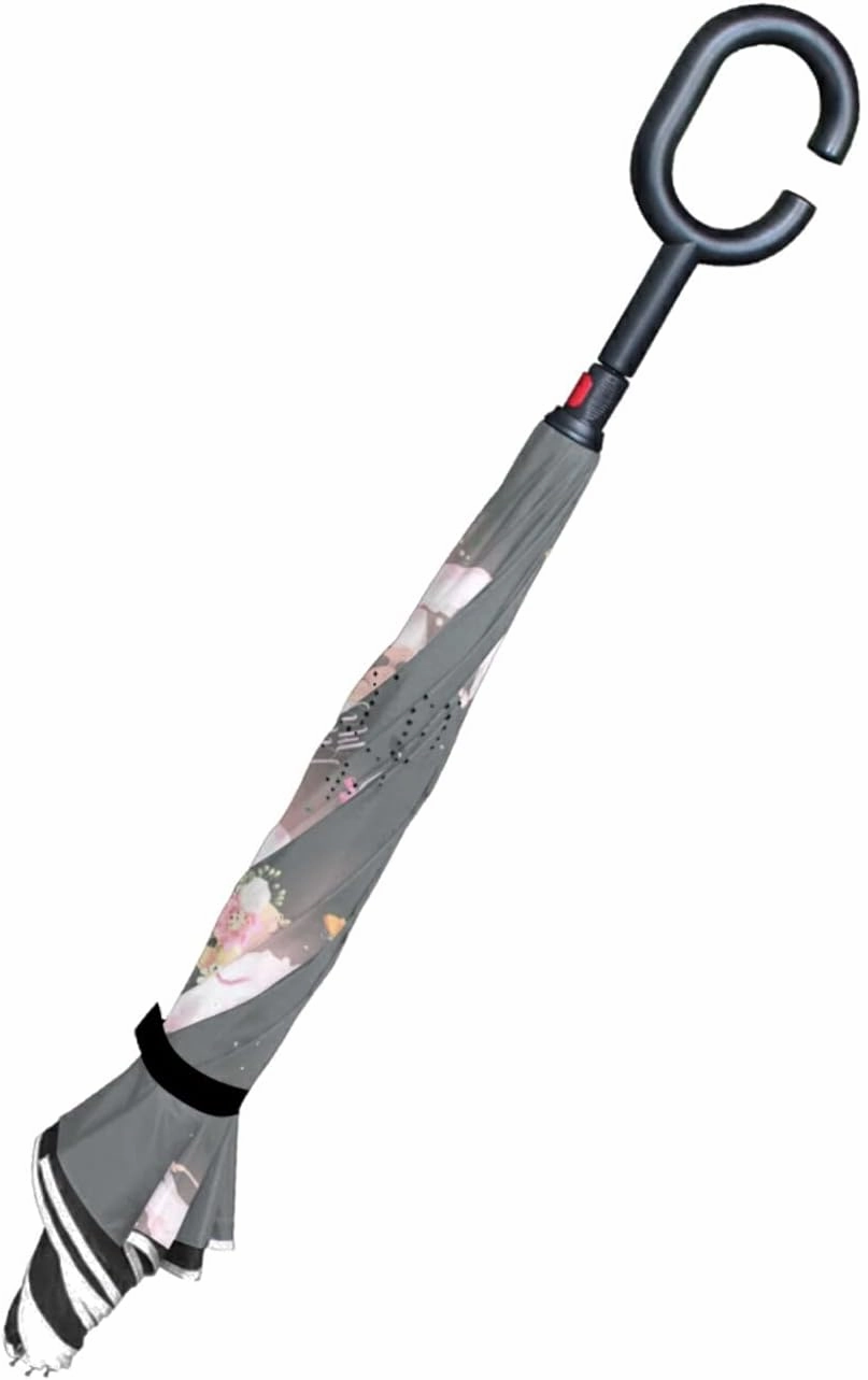 Oyihfvs Double Layer Inverted Umbrella, With C-Shaped Handle Windproof UV Proof Durable Parasol, For Men Women Outdoor Folding Rain Sun