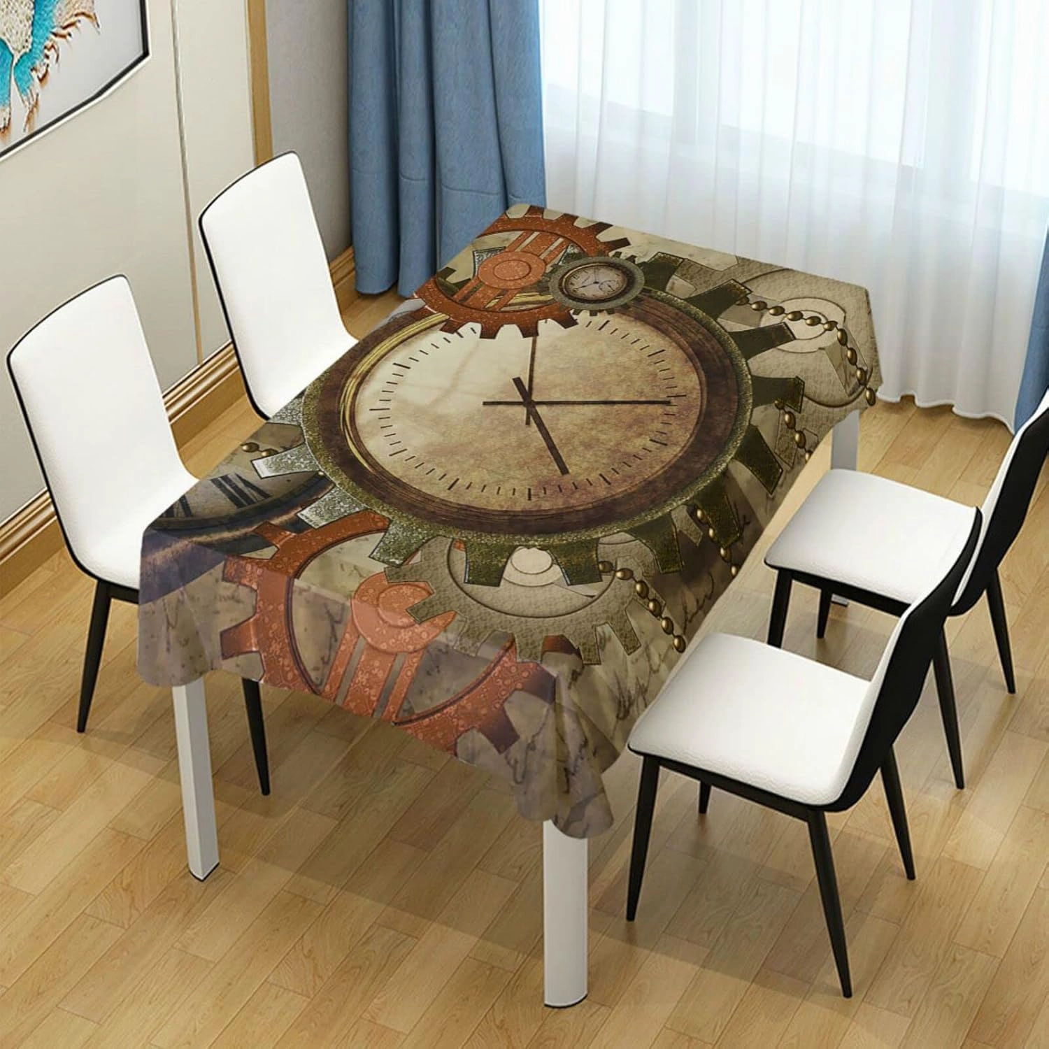 Oyihfvs Retro Steampunk Clocks Gears Rectangle Wrinkle Tablecloth, Stain Proof Table Cloth Cover for Indoor Dining Outdoor Party Picnic Decor 54 x 72 in