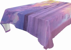 Oyihfvs Sunrise at The Ocean Sea Beach in Pink Purple Mixed Color Style Rectangle Wrinkle Tablecloth, Stain Proof Table Cloth Cover for Indoor Dining Outdoor Party Picnic Decor 60 x 108 in