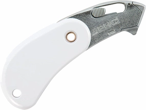 Pacific Handy Cutter PSC2 Pocket Safety Cutter, Box of 12, White, Compact Design with Integrated Bladeless Tape Splitter, Self-Retracting Safety Point Blade for Boxes, Tape, String, Paper, or Plastic