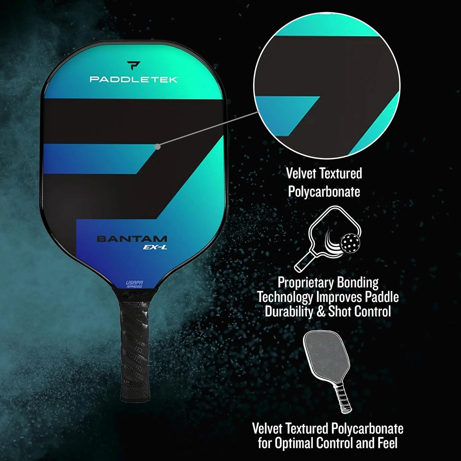 Paddletek Bantam EX-L Pickleball Paddle | Professional Pickleball Paddles with Honeycomb Core, Polycarbonate Surface, Bantom PolyCore & High Tack Performance Grip | USAPA Approved
