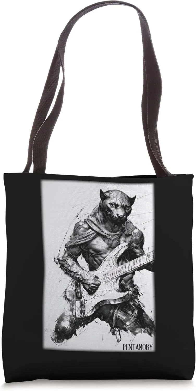 Panther Guitar Wild Animal Musician Predatory Cat Zoo Nature Africa Tote Bag