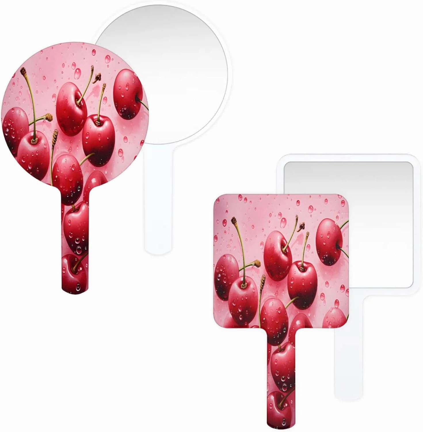 Pardick Compact Square Handheld Travel Mirror - 6.2x3.6 Inches, Ultra-Portable & Crystal-Clear, Cute Stuff for Women, Bright Cherries Makeup Mirror
