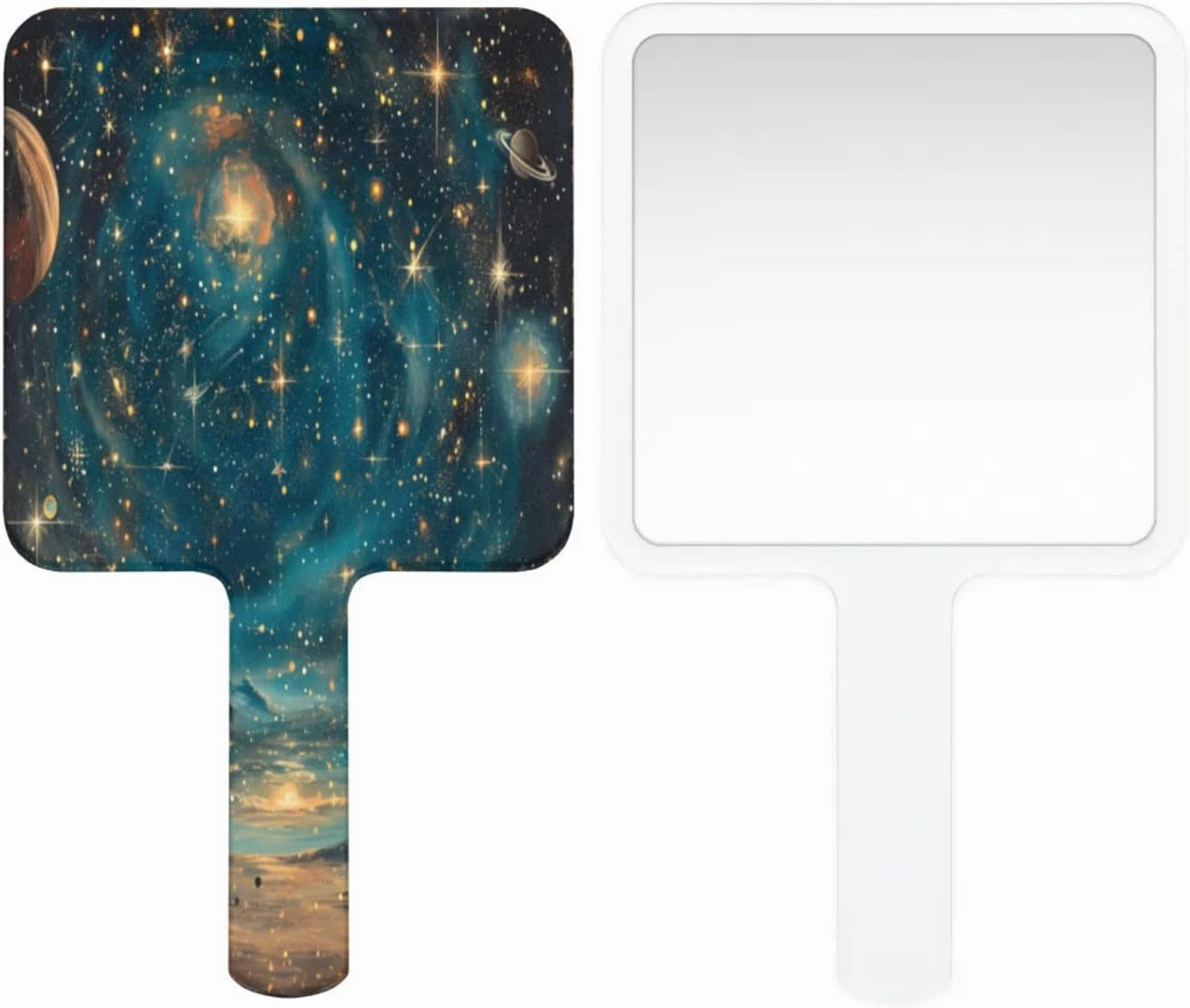 Pardick Compact Square Handheld Travel Mirror - 6.2x3.6 Inches, Ultra-Portable & Crystal-Clear, Cute Stuff for Women, Cosmic Sky Makeup Mirror