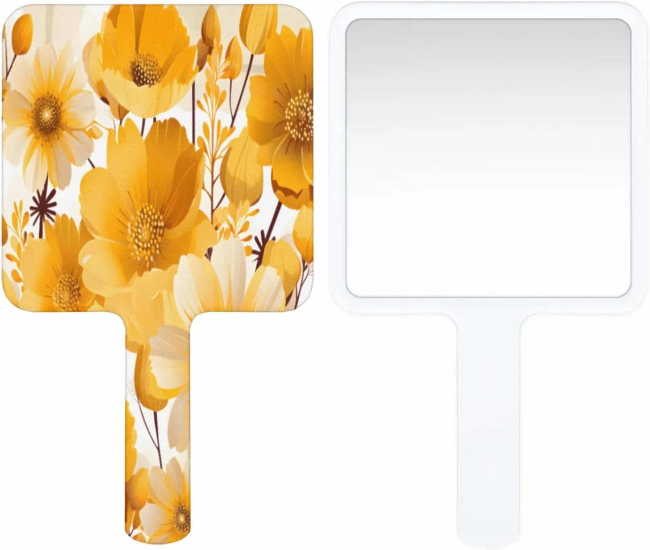 Pardick Compact Square Handheld Travel Mirror - 6.2x3.6 Inches, Ultra-Portable & Crystal-Clear, Cute Stuff for Women, Golden Flower Sunflower Makeup Mirror