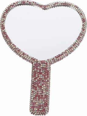 PartyKindom Handheld Rhinestone Mirror Makeup Mirror Magnification Heart Shape Safe for Travel Women's Beauty Essential Random Style